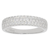 Sterling Silver 3-Row Wedding Band with Moissanite – Perfect Engagement and Wedding Ring Set - Syzjewelry